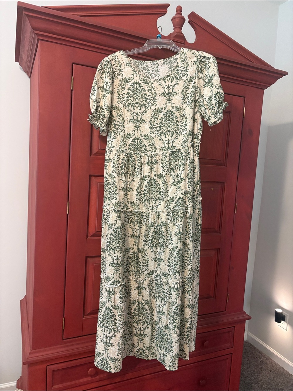 Cream and Green Floral Maxi Dress